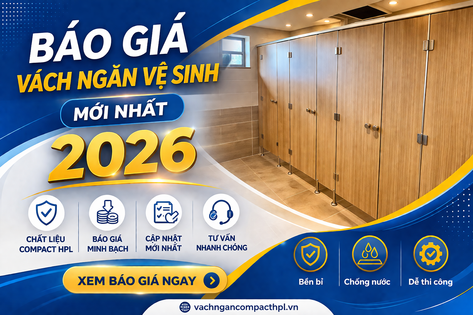 Báo giá vách ngăn vệ sinh mới nhất 2026 – Cập nhật chi tiết theo từng loại