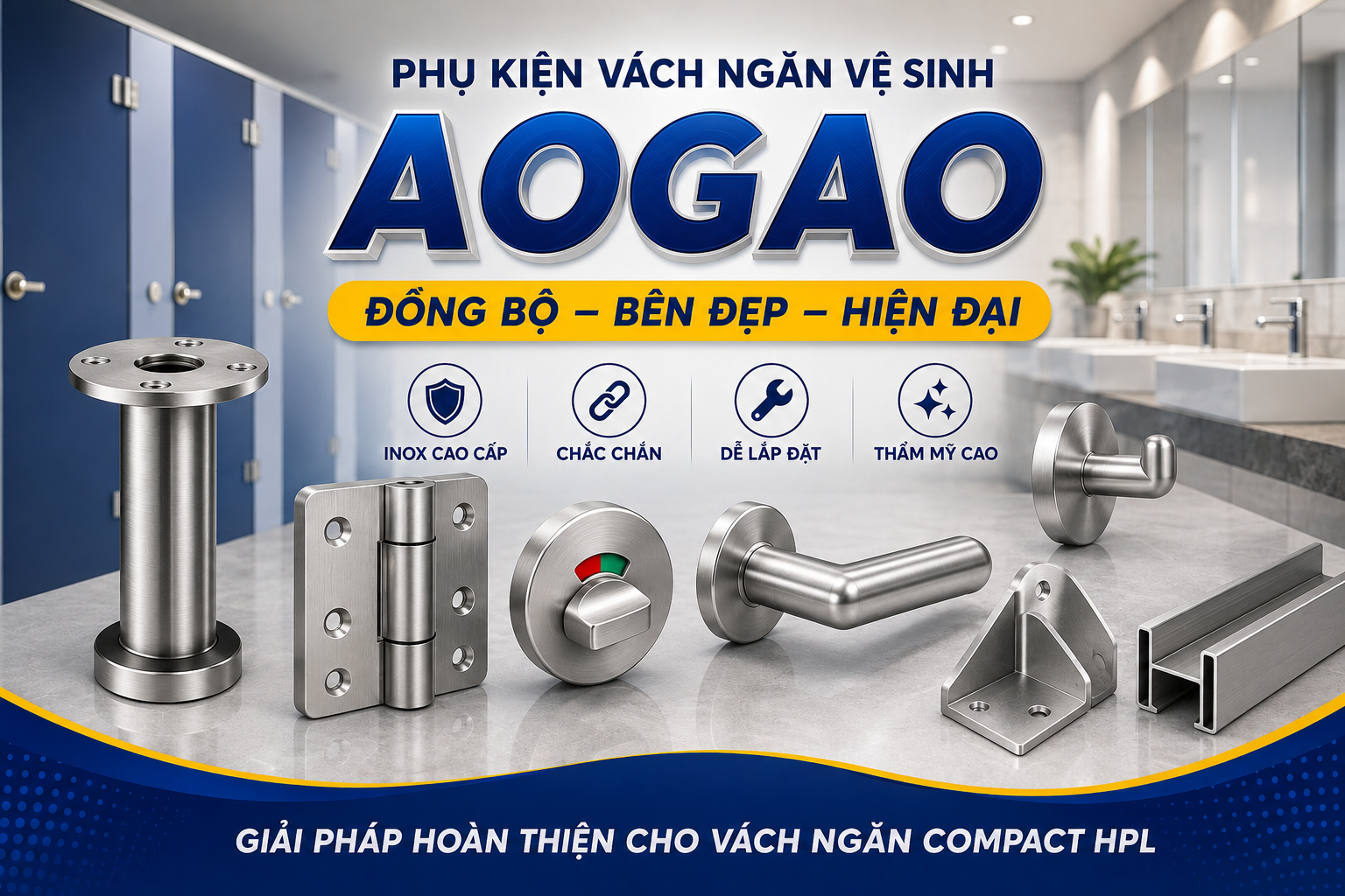 Phụ Kiện Vách Ngăn Aogao Là Gì? Giải Pháp Đồng Bộ Cho Công Trình Vệ Sinh Hiện Đại