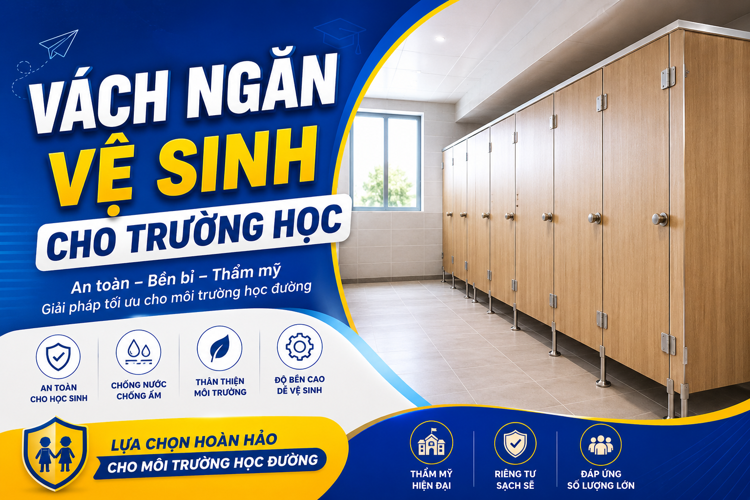 Vách ngăn vệ sinh cho trường học – Giải pháp bền đẹp, an toàn và tiết kiệm chi phí